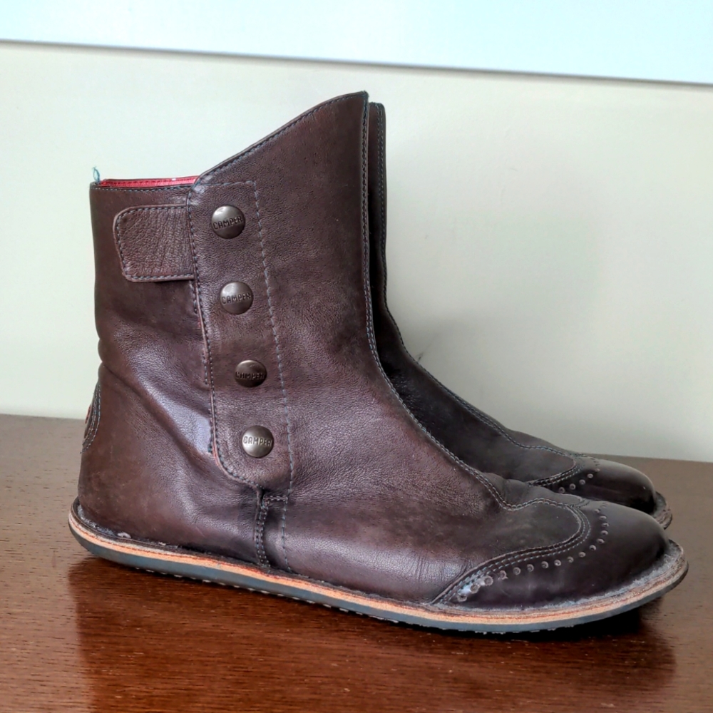 Camper Wingtip Leather Ankle Boots Brown Women's 40 US 9.5-10